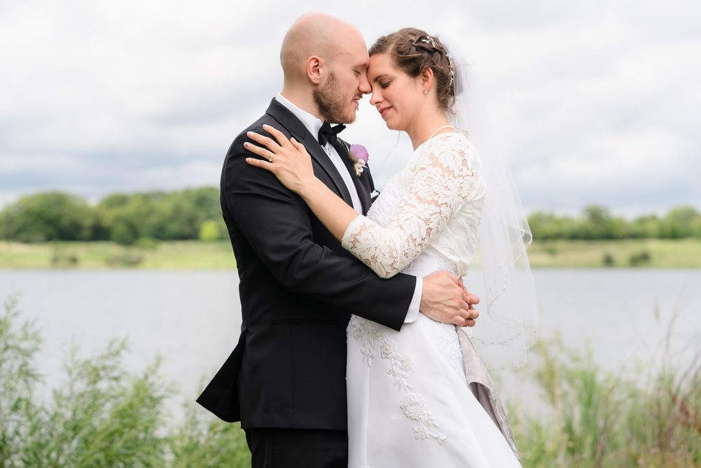 Bride and groom portrait at Independence Grove in Libertyville, IL