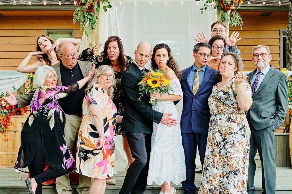 Silly family wedding portrait in Sycamore, IL