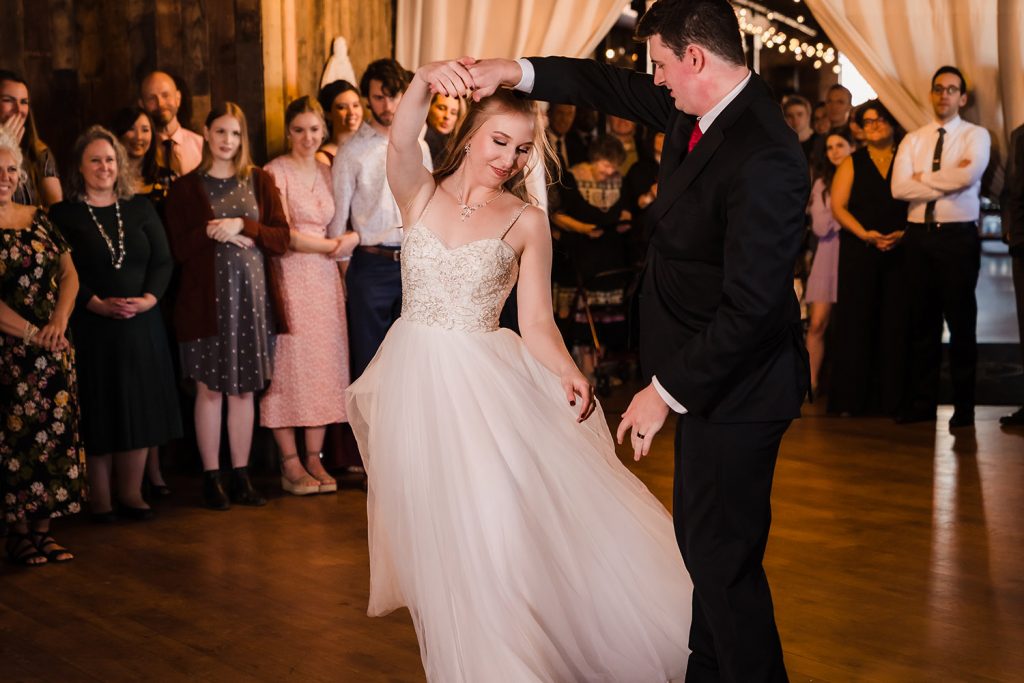 Bride and groom's first dance at The Haight in Elgin, IL