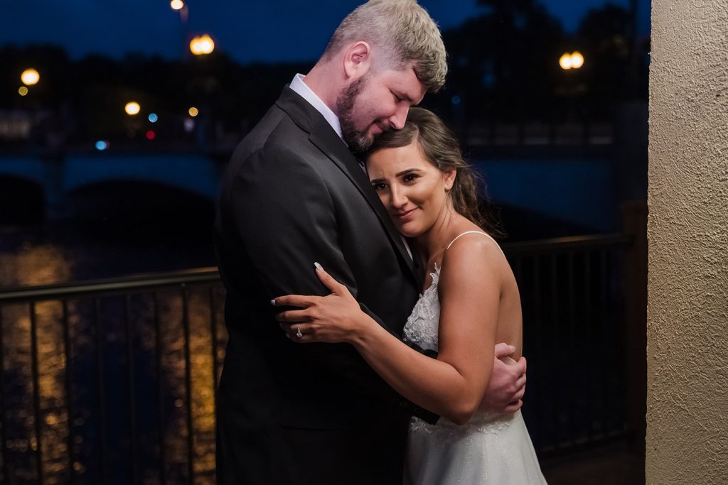 Bride and groom early evening portrait at Riverside Receptions in Geneva, IL