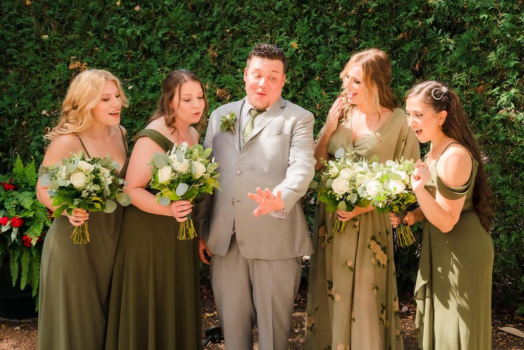 Bridal party portrait shenanigans at Orland Chateau in Orland Park, IL