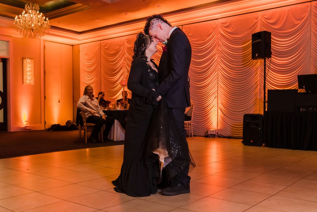 Bride and groom first dance during their reception at the Seville in Streamwood, IL