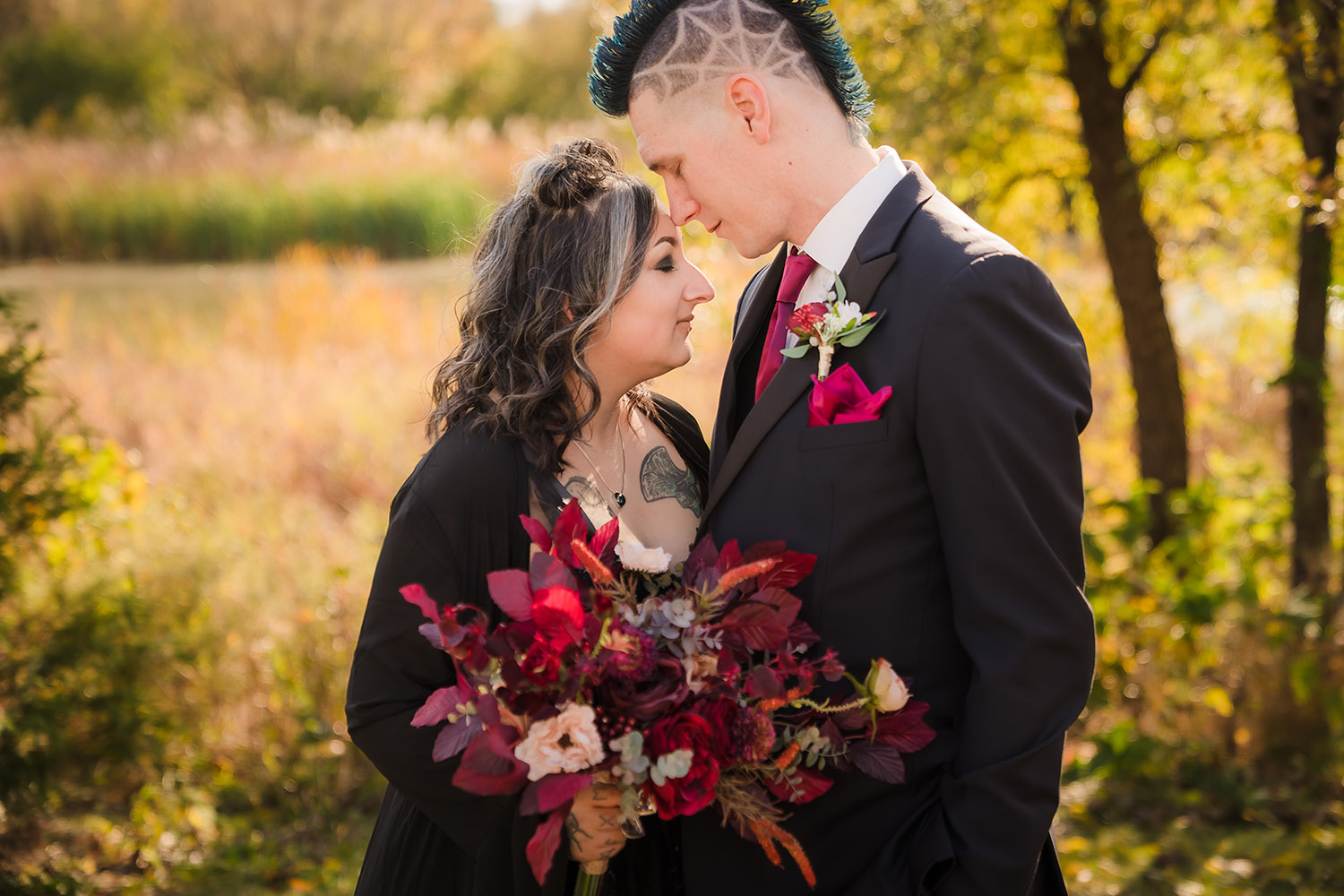 Bride and groom portrait during their couples' shoot at a park in Streamwood, IL