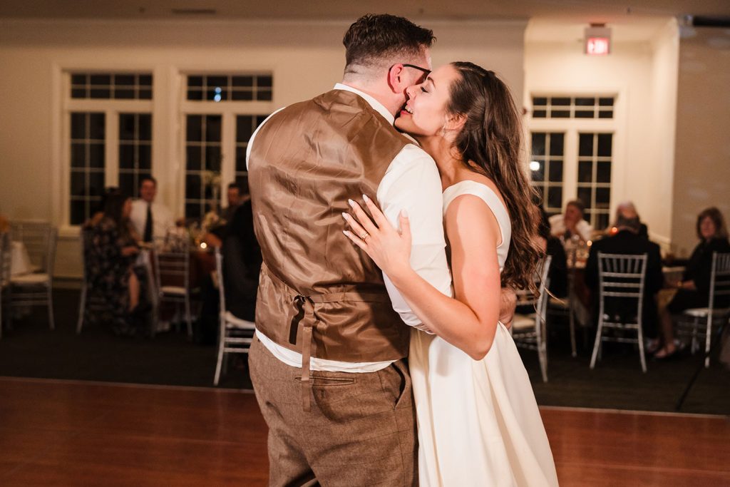 Bride and groom first dance during their reception at Ruffled Feathers Country Club in Lemont, IL