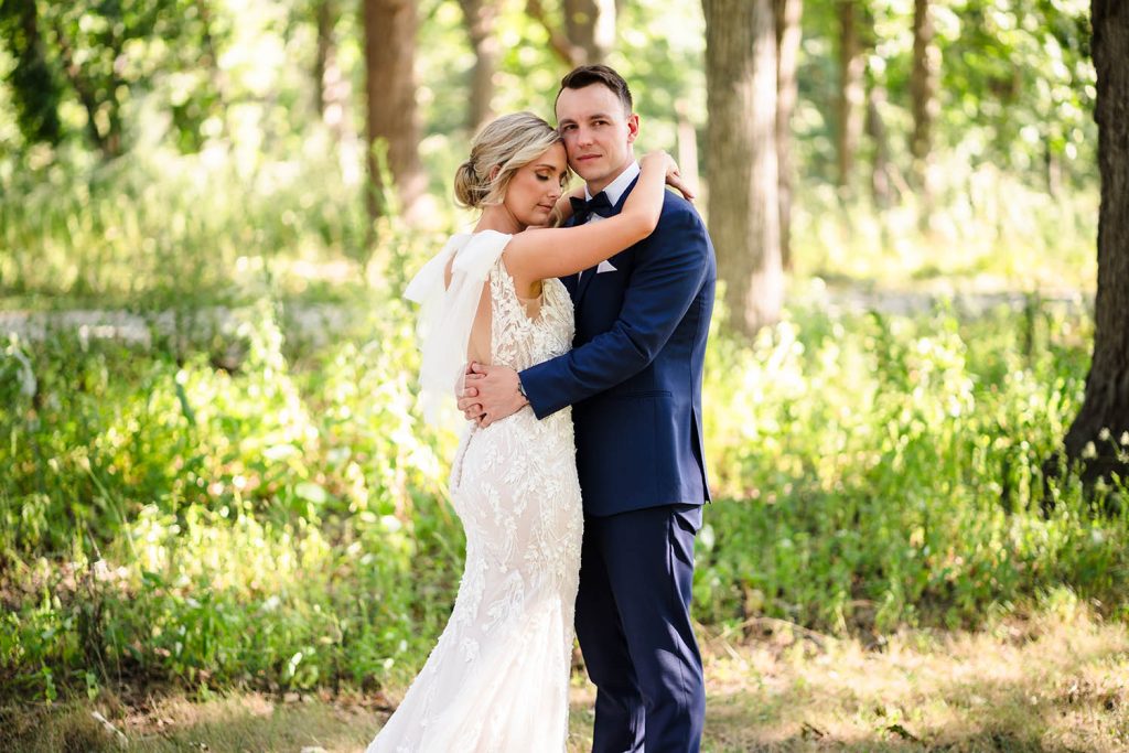 Bride and groom portrait at Oak Brook Tennis & Bath Club in Oak Brook, IL