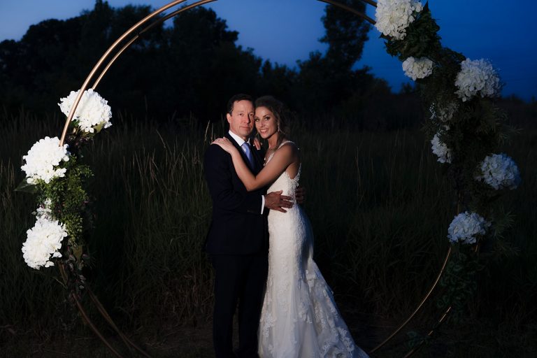 Bride and groom late evening portrait at Duneland Falls Bride and groom portrait at Ogden Gardens in Valparaiso, IN