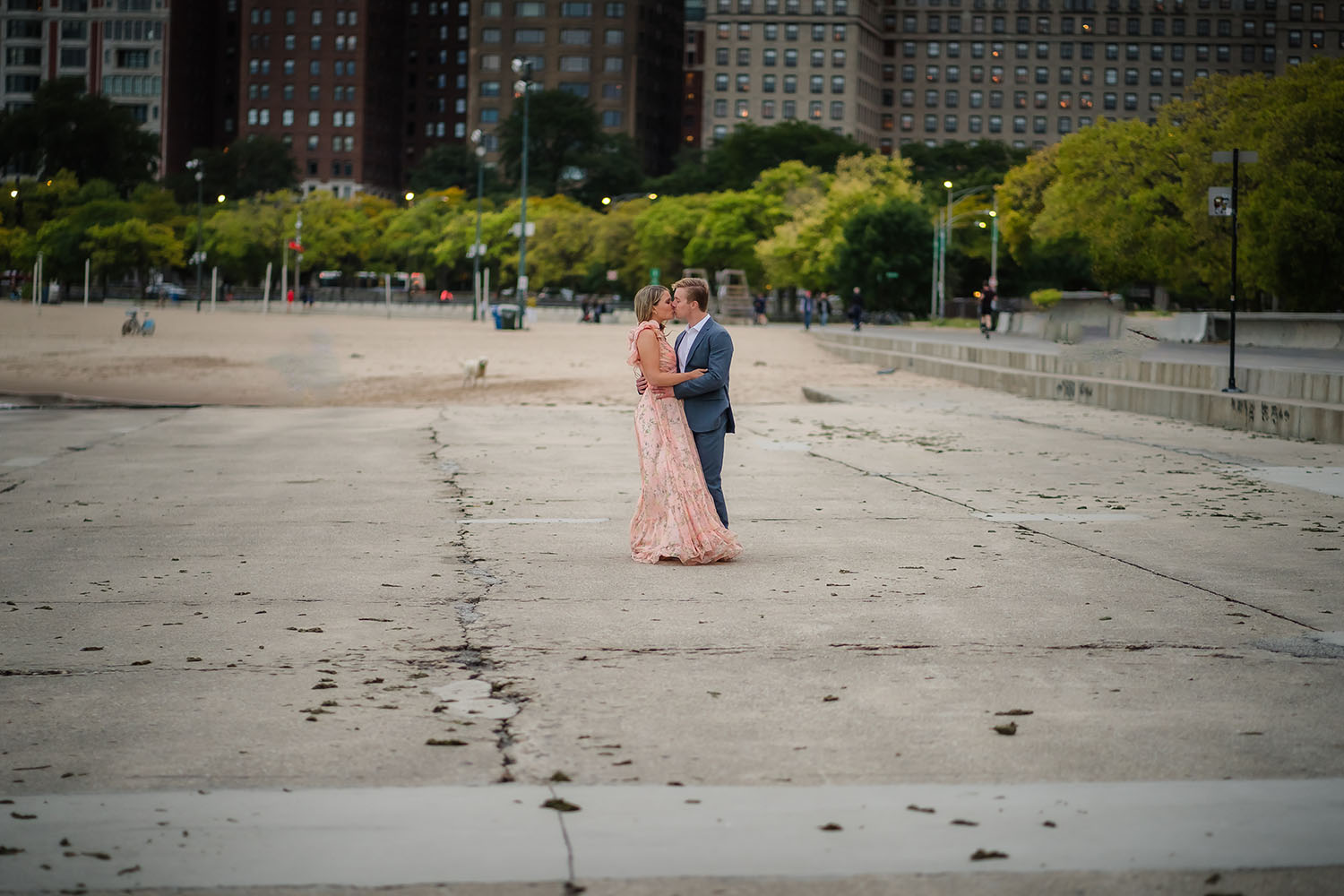 Engaged couple during their engagement session at the Gold Coast in Chicago, IL