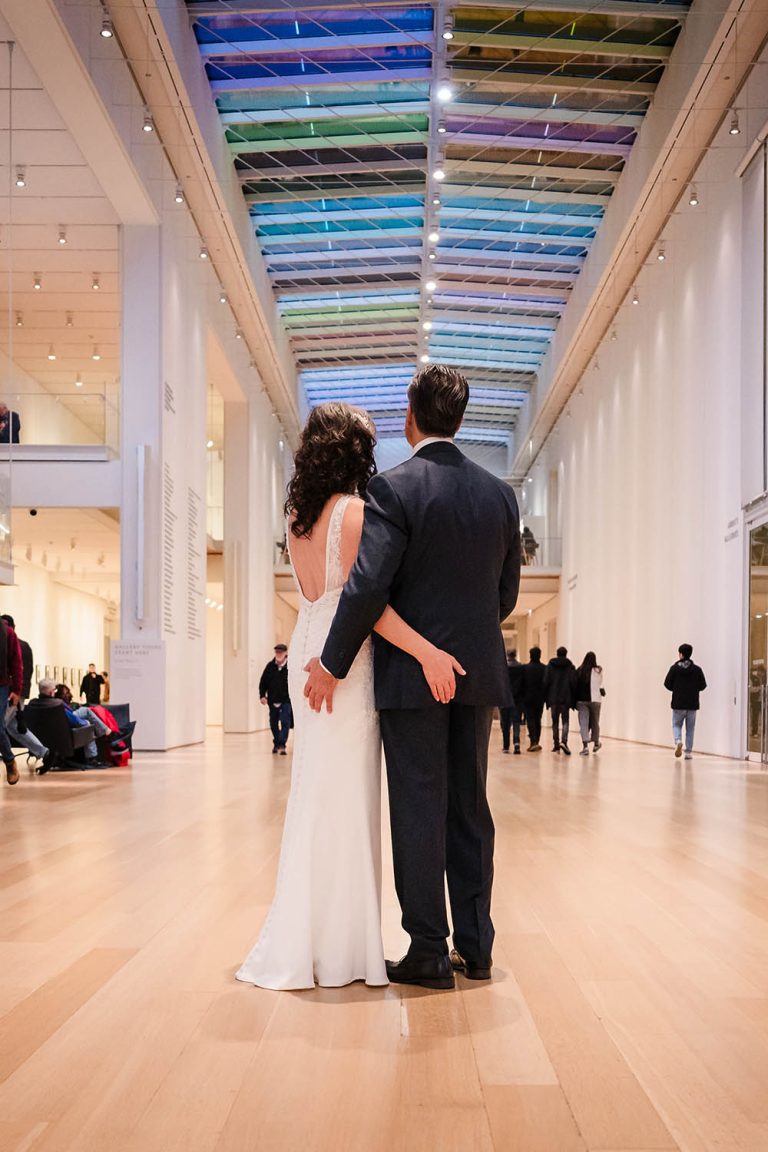 Bride and groom portrait at the Art Institute of Chicago