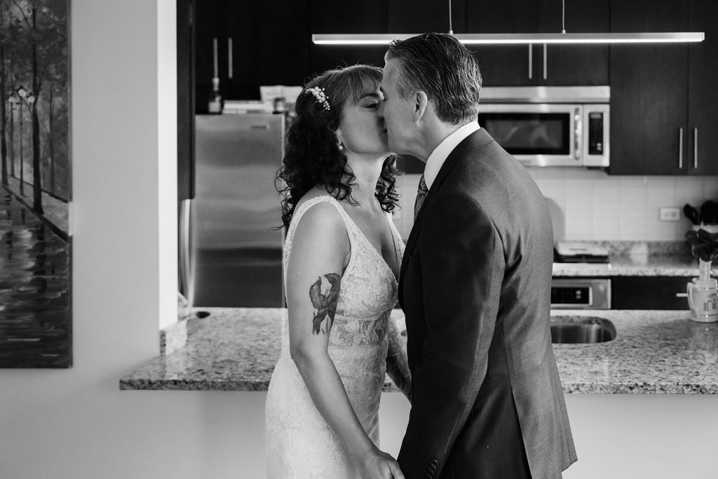 Bride and groom First Look in Chicago, IL