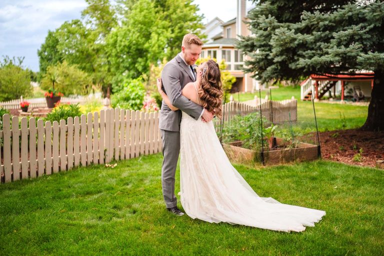 Bride and groom First Look in Naperville, IL