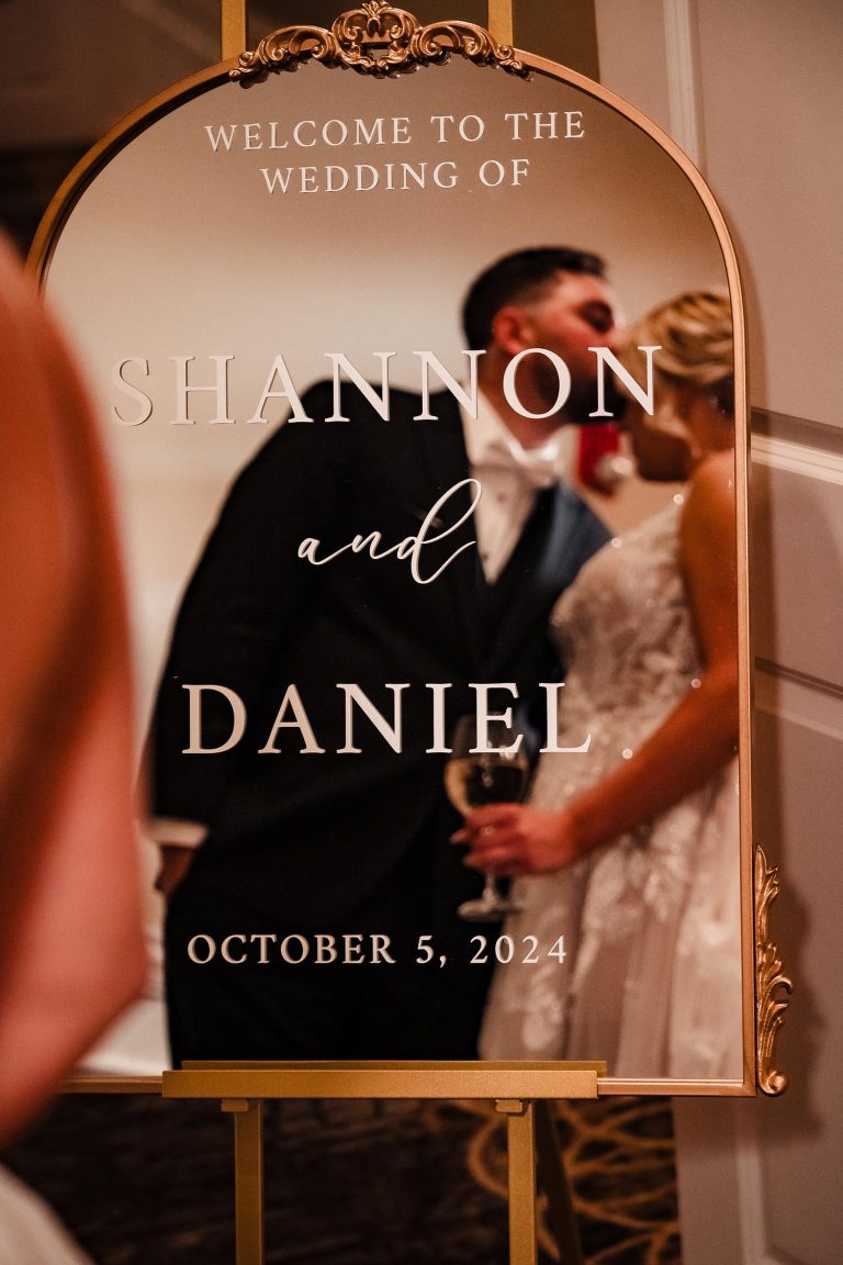 Bride and groom portrait at DiNolfo's Banquets in Homer Glen, IL