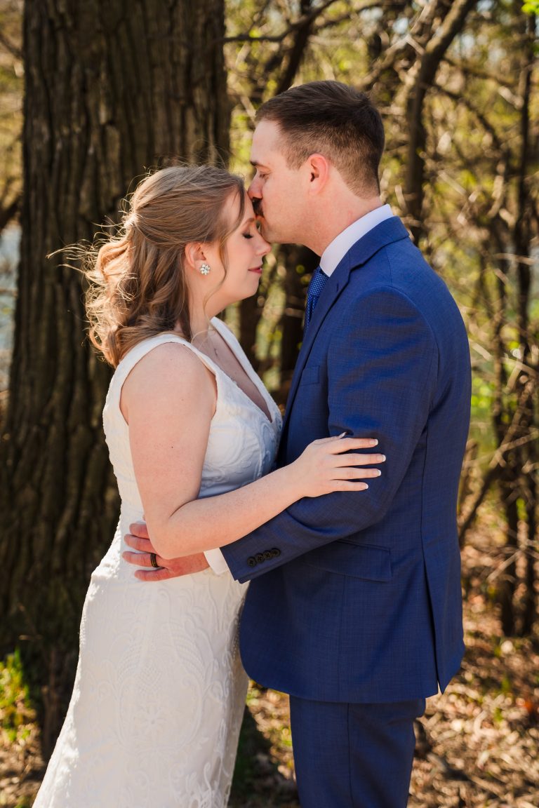 Bride and groom portrait at Mayslake Forest Preserve in Oak Brook, IL