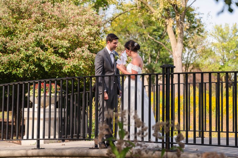 Bride and groom portrait at the Al Larson Prairie Center For the Arts in Schaumburg, IL