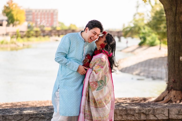 Bride and groom portrait at Walton Island Park in Elgin, IL