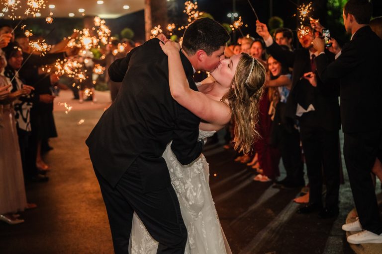 Bride and groom sparkler exit at Concorde Banquets in Kildeer, IL