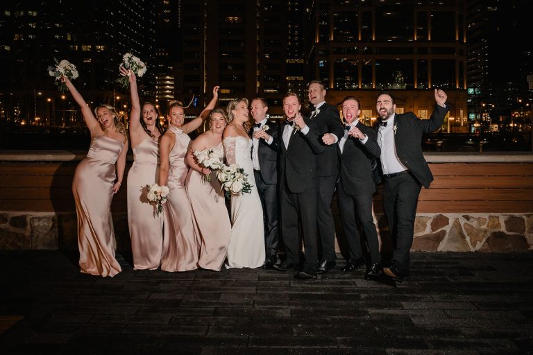 Wedding party portrait at the Westin Chicago River North in Chicago, IL