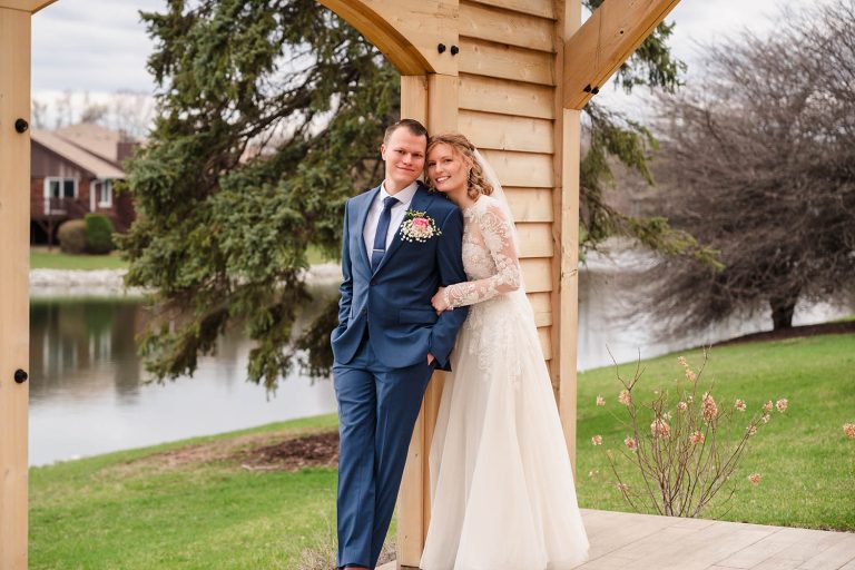 Bride and groom portrait at the Signature Barn Banquet Hall in Orland Park, IL