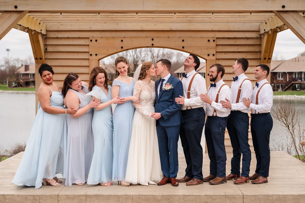 Wedding party portrait at the Signature Barn Banquet Hall in Orland Park, IL